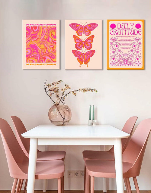Load image into Gallery viewer, Preppy Daily Gratitude Wall Art Set of 3 Pink Orange Butterfly 12x16in

