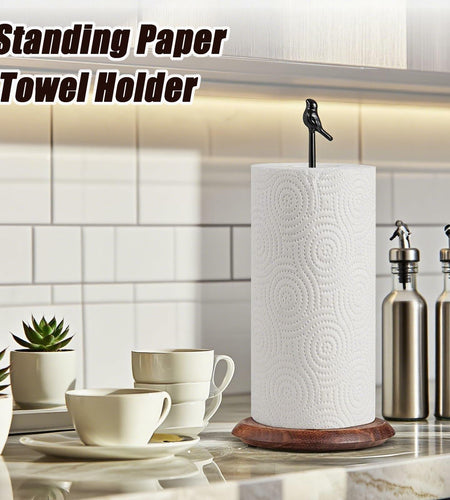 WLDDFF Black Stainless Steel Paper Towel Holder Countertop Weighted Stand