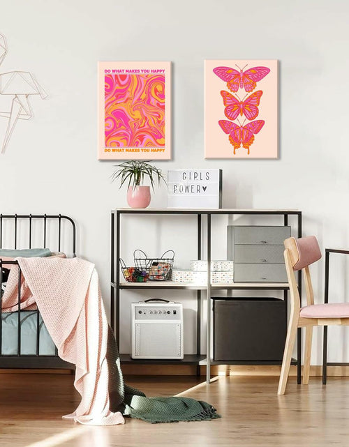 Load image into Gallery viewer, Preppy Daily Gratitude Wall Art Set of 3 Pink Orange Butterfly 12x16in
