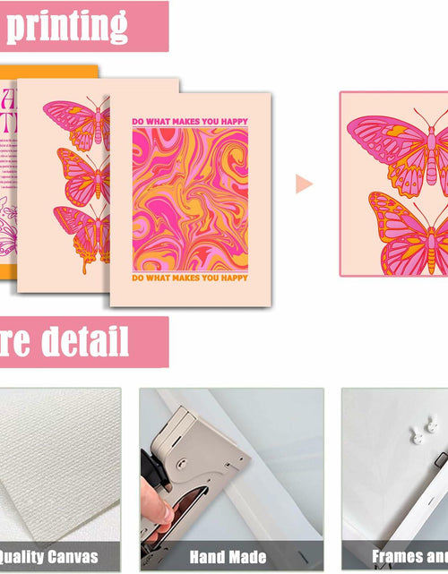 Load image into Gallery viewer, Preppy Daily Gratitude Wall Art Set of 3 Pink Orange Butterfly 12x16in
