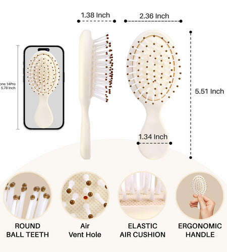 [Like New] RHOS Mini Hair Brush Travel Size Soft Bristles Beige 1 Pack
