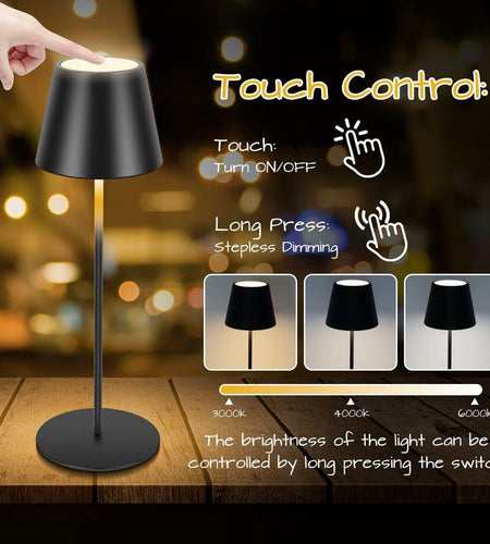 sunzone Cordless RGB Table Lamp 2 Pack Rechargeable Dimmable Black