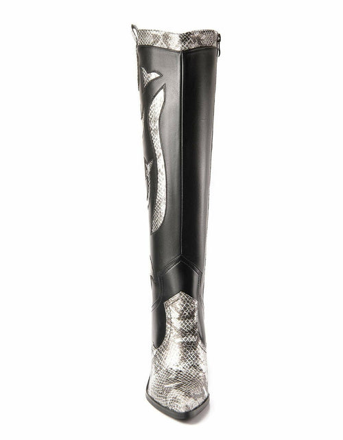 Load image into Gallery viewer, ANN CREEK Women’s Boma Western Knee-High Boots Black/White Snake 6.5
