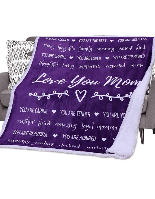 Load image into Gallery viewer, FILO ESTILO Love You Mom Sherpa Throw Blanket 60x50 Purple Violet
