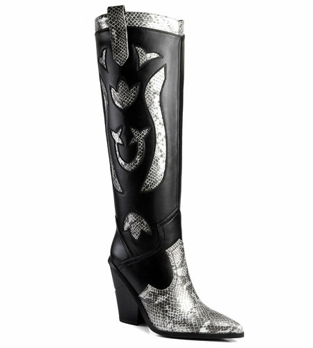 ANN CREEK Women’s Boma Western Knee-High Boots Black/White Snake 6.5