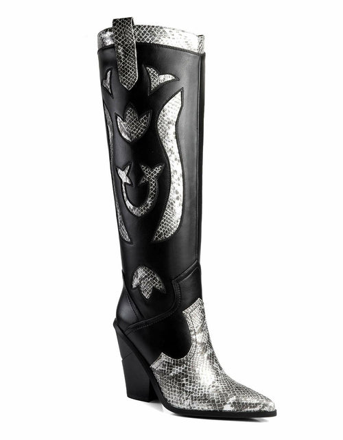Load image into Gallery viewer, ANN CREEK Women’s Boma Western Knee-High Boots Black/White Snake 6.5
