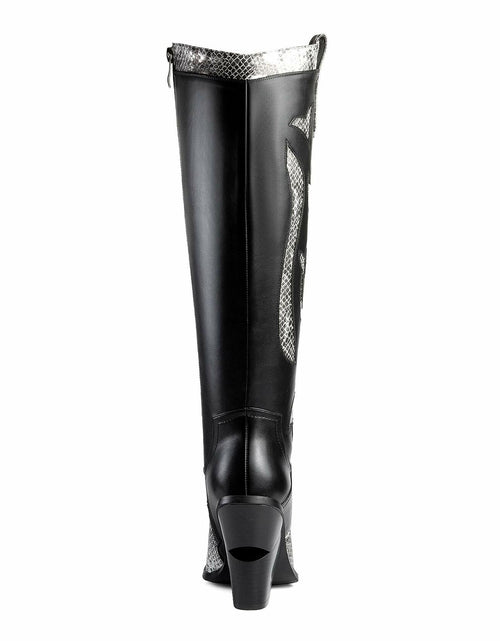 Load image into Gallery viewer, ANN CREEK Women’s Boma Western Knee-High Boots Black/White Snake 6.5
