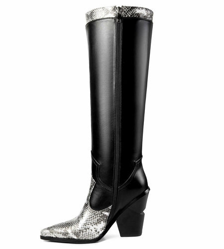 ANN CREEK Women’s Boma Western Knee-High Boots Black/White Snake 6.5