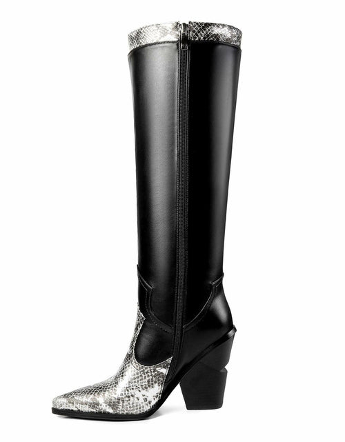 Load image into Gallery viewer, ANN CREEK Women’s Boma Western Knee-High Boots Black/White Snake 6.5
