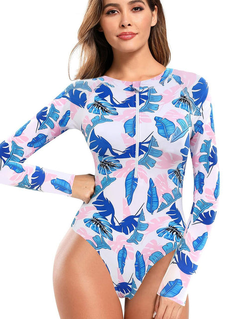Load image into Gallery viewer, SHEKINI Women's Rash Guard One Piece Swimsuit UV Protection Deep Blue Size M
