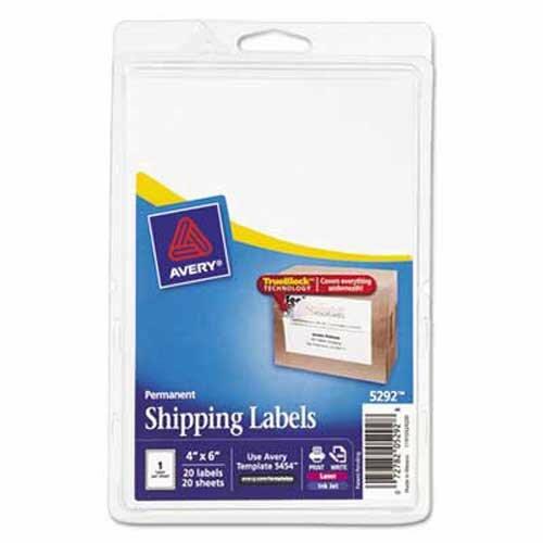 Load image into Gallery viewer, Avery Shipping Labels w/Ultrahold Ad &amp; TrueBlock Laser/Inkjet 4 x 6 White 20Pack
