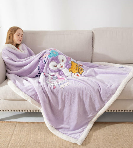 COSUSKET Kids Stella Lou 3D Embroidery Sherpa Rabbit Throw Blanket Beige 50x60in