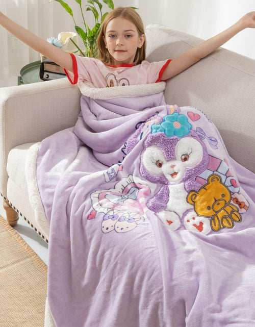 Load image into Gallery viewer, COSUSKET Kids Stella Lou 3D Embroidery Sherpa Rabbit Throw Blanket Beige 50x60in

