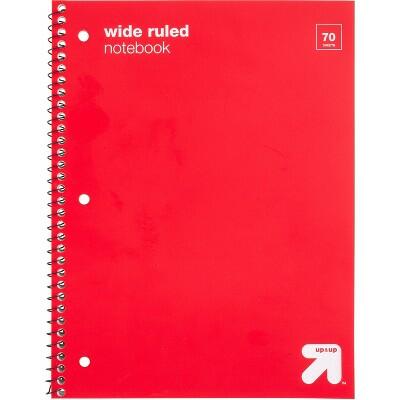 Load image into Gallery viewer, up&amp;up Spiral Notebook Wide Ruled 1 Subject 70 Pages Red 3 Hole Punched
