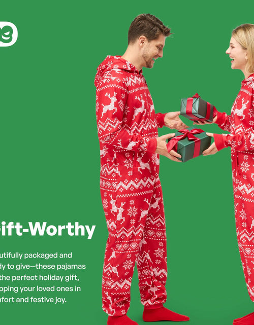 Load image into Gallery viewer, Giggling Getup Women Christmas Pajamas Hooded Nordic Print Red Size L
