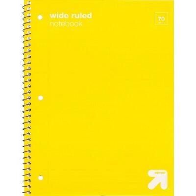 Load image into Gallery viewer, Up&amp;up™ Wide Ruled 1 Subject Spiral Notebook Yellow 7.5x10.5 70 Pages

