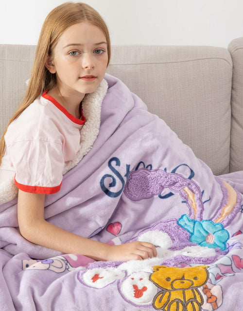 Load image into Gallery viewer, COSUSKET Kids Stella Lou 3D Embroidery Sherpa Rabbit Throw Blanket Beige 50x60in
