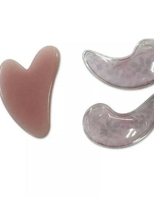 Load image into Gallery viewer, Tiger Eye gua sha + floral cooling eye patches, Pink 3-piece set
