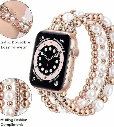 RDISOR Metal Beaded Bracelet for Apple Watch 42/44/45mm Steel Band