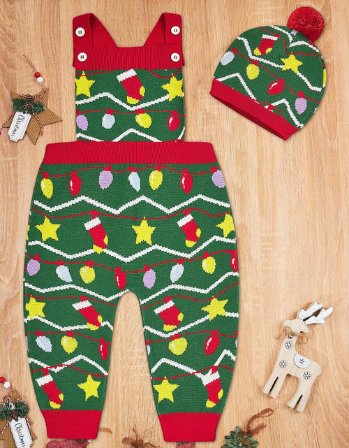 Load image into Gallery viewer, SunFocus Baby Christmas Ugly Sweater Romper Overalls Green Size 0-3M 3-6M
