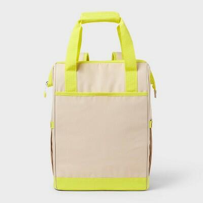 Load image into Gallery viewer, Sun Squad Backpack Cooler 24 Cans 20.4qt Beige Yellow PEVA Liner Adjustable
