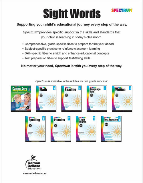 Load image into Gallery viewer, Spectrum Grade 1 Sight Words Workbook with Flash Cards and Sentences
