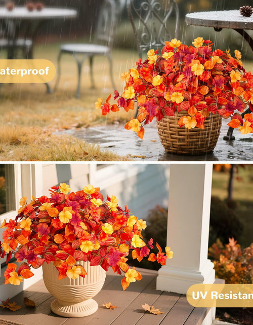 Load image into Gallery viewer, INXUGAO Artificial Fall Flowers 2PCS Faux Silk Orange Red Yellow UV Resistant
