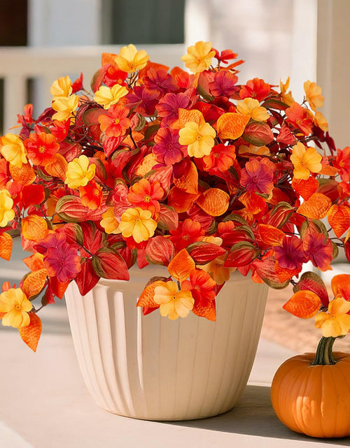 Load image into Gallery viewer, INXUGAO Artificial Fall Flowers 2PCS Faux Silk Orange Red Yellow UV Resistant
