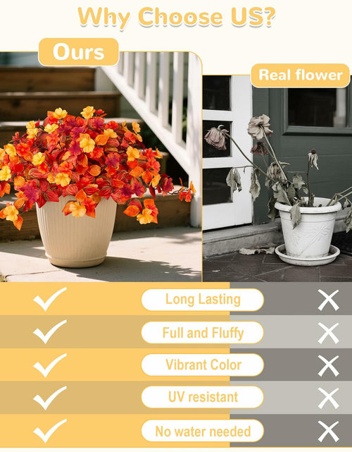 Load image into Gallery viewer, INXUGAO Artificial Fall Flowers 2PCS Faux Silk Orange Red Yellow UV Resistant
