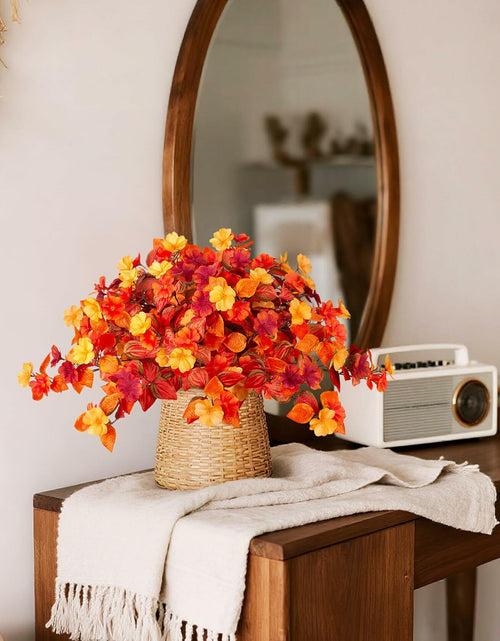 Load image into Gallery viewer, INXUGAO Artificial Fall Flowers 2PCS Faux Silk Orange Red Yellow UV Resistant
