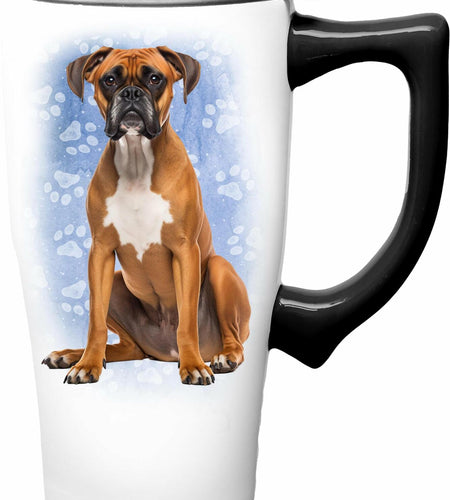Spoontiques Ceramic Travel Coffee Mug 18oz White Lid Handle Spill Proof