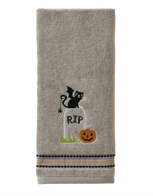 Load image into Gallery viewer, [Like New] SKL Home Halloween Graveyard Cat Hand Towel Set 2pc Gray Small
