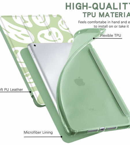 Wihytec iPad 5th/6th Gen Case Green Face Pencil Holder Trifold Stand