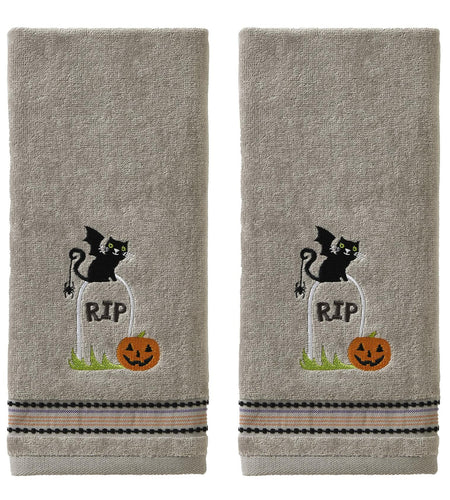[Like New] SKL Home Halloween Graveyard Cat Hand Towel Set 2pc Gray Small