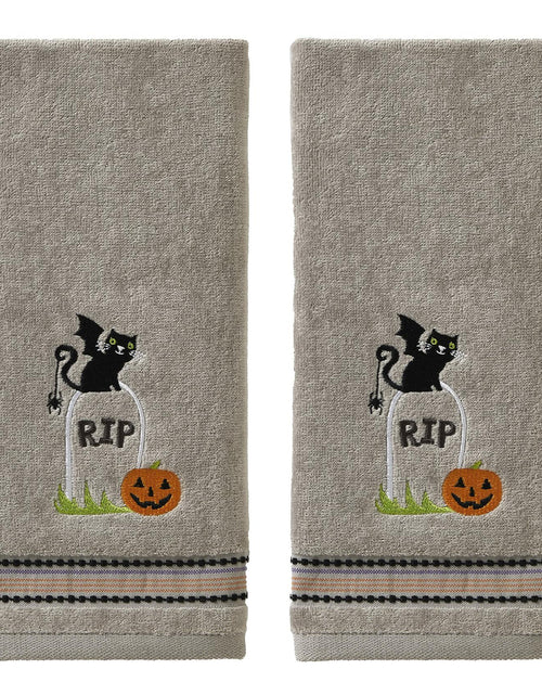 Load image into Gallery viewer, [Like New] SKL Home Halloween Graveyard Cat Hand Towel Set 2pc Gray Small
