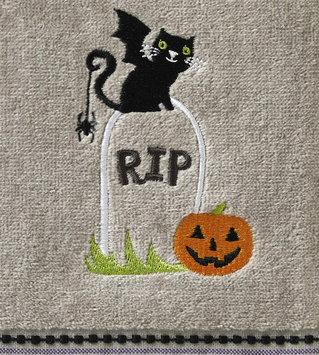 [Like New] SKL Home Halloween Graveyard Cat Hand Towel Set 2pc Gray Small