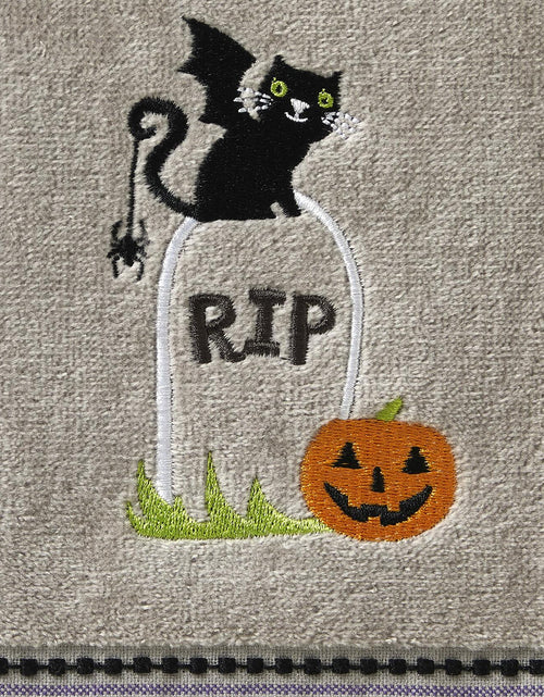 Load image into Gallery viewer, [Like New] SKL Home Halloween Graveyard Cat Hand Towel Set 2pc Gray Small
