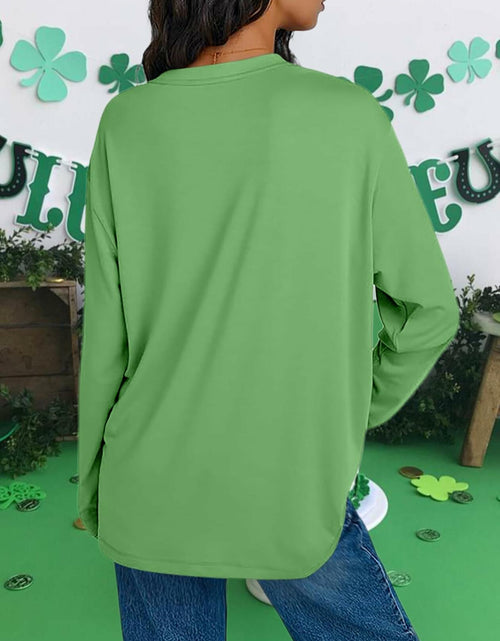 Load image into Gallery viewer, St. Patrick’s Day Women’s Lucky Shamrock Long Sleeve Oversized Tee S
