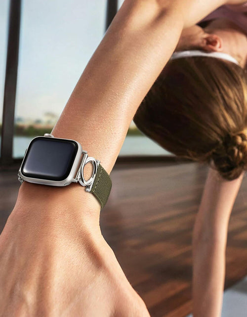Load image into Gallery viewer, Double-C Nylon Band for Apple Watch 41/45mm Adjustable Strap Sage Green

