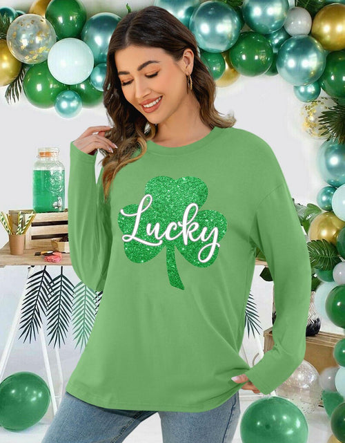 Load image into Gallery viewer, St. Patrick’s Day Women’s Lucky Shamrock Long Sleeve Oversized Tee S
