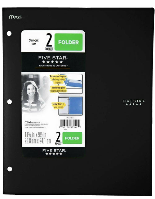 Load image into Gallery viewer, Five Star Mead 2 Pocket Folder with Stay-Put Tabs Black
