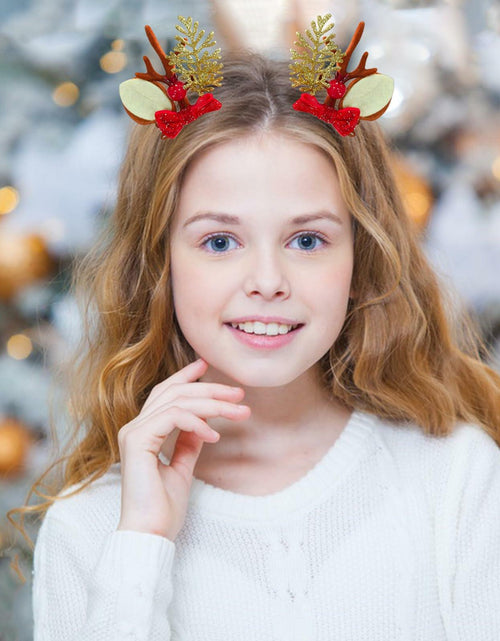 Load image into Gallery viewer, [Like New] Christmas Bow Hair Clips for Girls Red Gold Antler Design 2PCS
