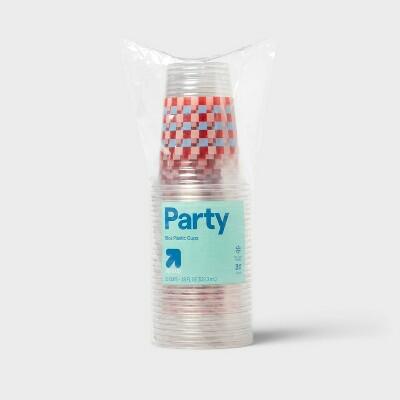Load image into Gallery viewer, up&amp;up Disposable Clear Cup 18oz Red Blue Checkered 30ct
