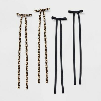 Load image into Gallery viewer, art class™ Girls 4pk Long Tail Leopard Satin Bow Claw Clips Black/Brown
