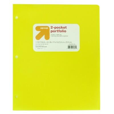 Load image into Gallery viewer, up&amp;up 2 Pocket Plastic Folder Yellow 3-Hole Punched 50 Sheet Capacity
