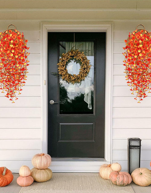 Load image into Gallery viewer, Hrobek Artificial Fall Hanging Flowers 2pcs Orange Sunset Silk Vine Decor

