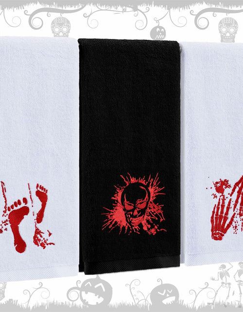 Load image into Gallery viewer, Fanfanwin Halloween Embroidered Cotton Hand Towels 13.7x29.5 3pc White Black
