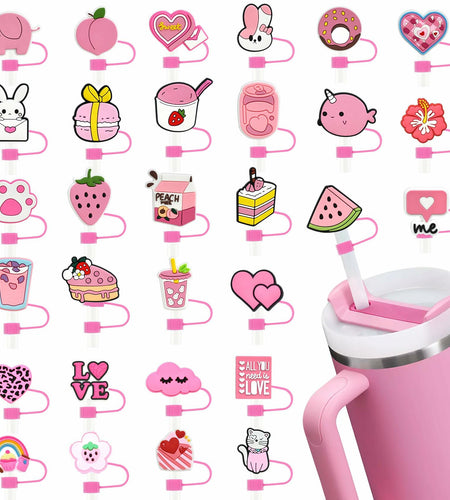 Ibuclein 30PCS Pink Girl Cover Cap for Stanley 40oz Cup Straw Toppers PVC