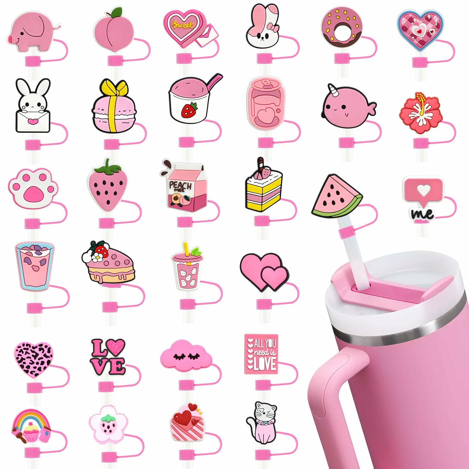 Ibuclein 30PCS Pink Girl Cover Cap for Stanley 40oz Cup Straw Toppers PVC