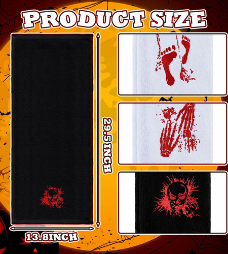 Fanfanwin Halloween Embroidered Cotton Hand Towels 13.7x29.5 3pc White Black